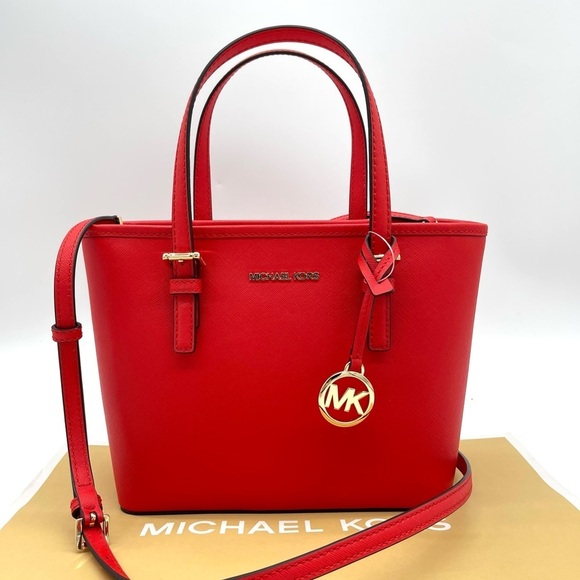 Michael Kors Extra Small To Zip Tote Bag Red/Gold - Picture 1 of 7